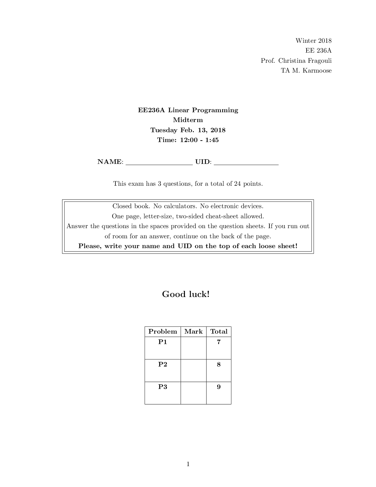 Preview image for EE236A Linear Programming midterm